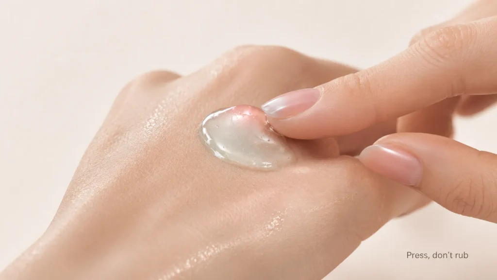 Applying snail mucin — a glossy essence pressed gently into skin to absorb