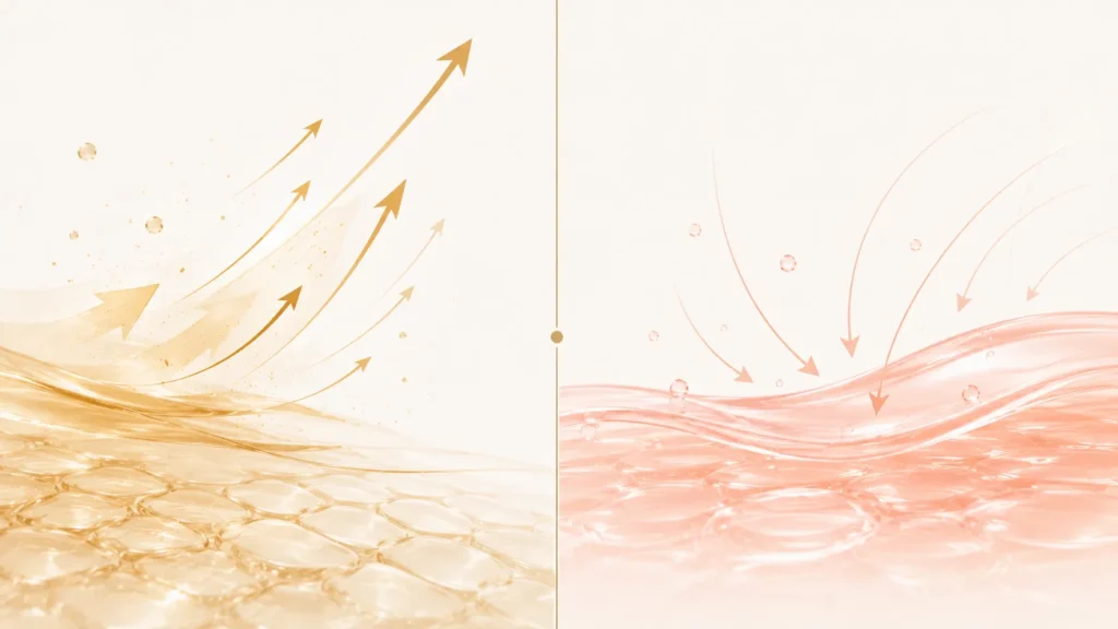 Opposite approaches — retinol pushes cell turnover, PDRN supports the skin's own repair