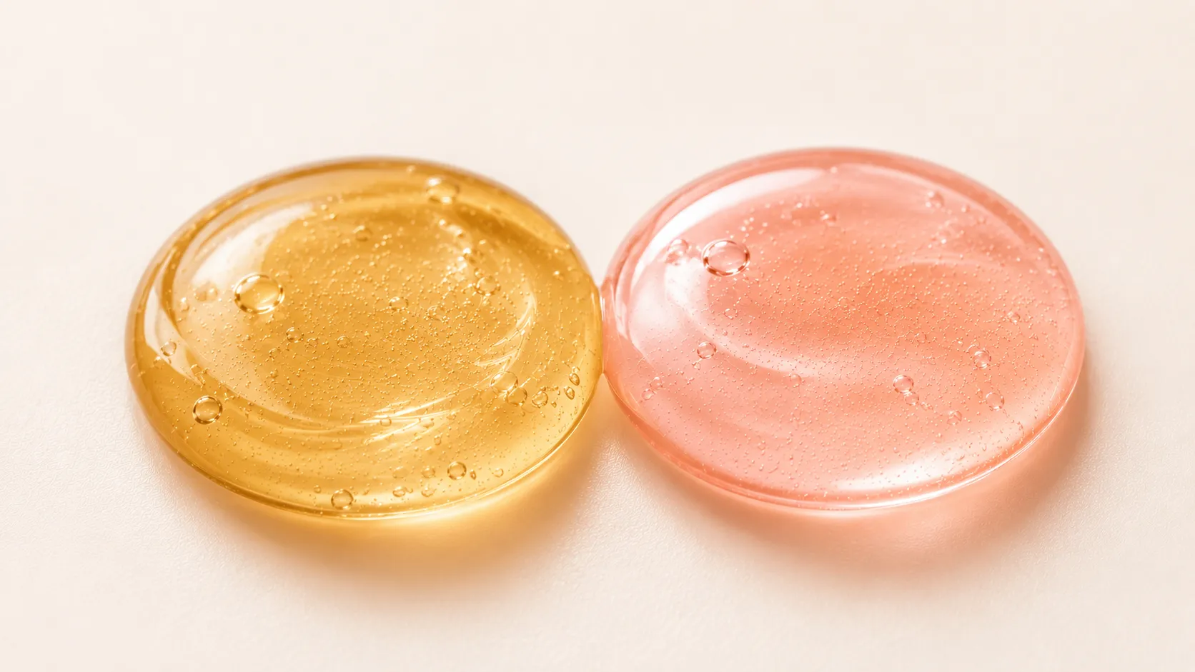 PDRN vs retinol — an amber retinol drop and a salmon PDRN drop side by side