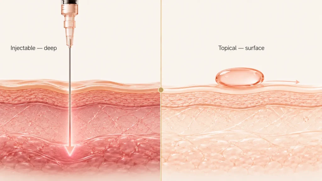 PDRN injectable vs topical — deep dermal delivery versus surface-level skincare