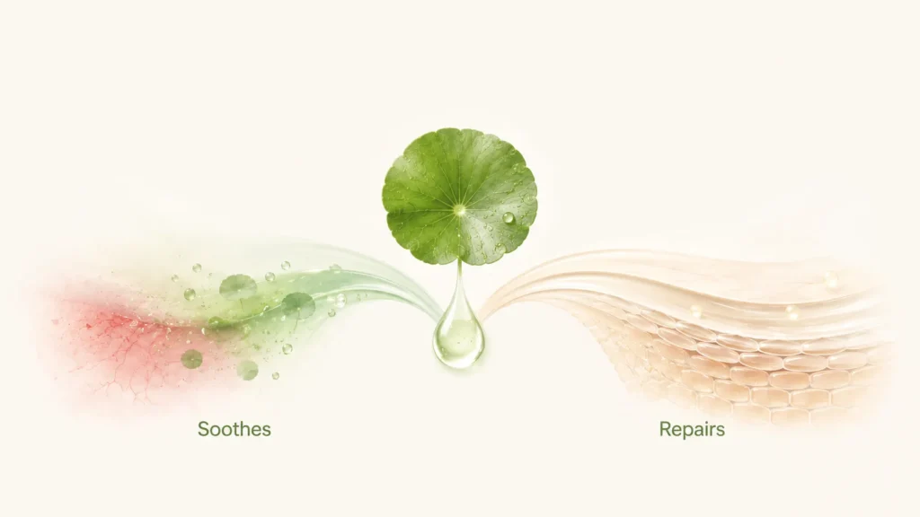 Cica does two things — calms redness and repairs the skin barrier