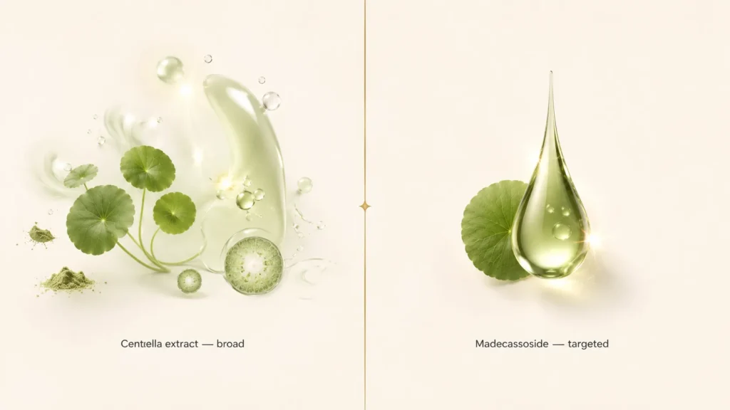 Centella extract vs madecassoside product — broad recovery versus targeted calming