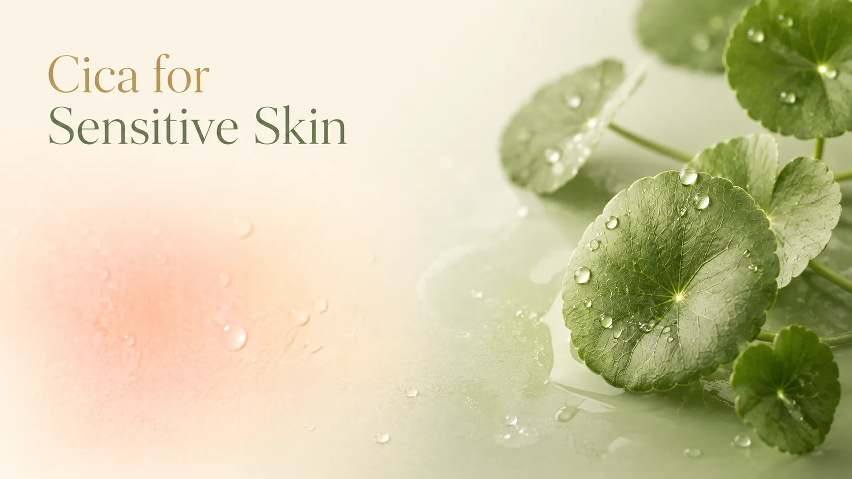 Cica for sensitive skin — centella leaves over skin calming from flushed to soothed