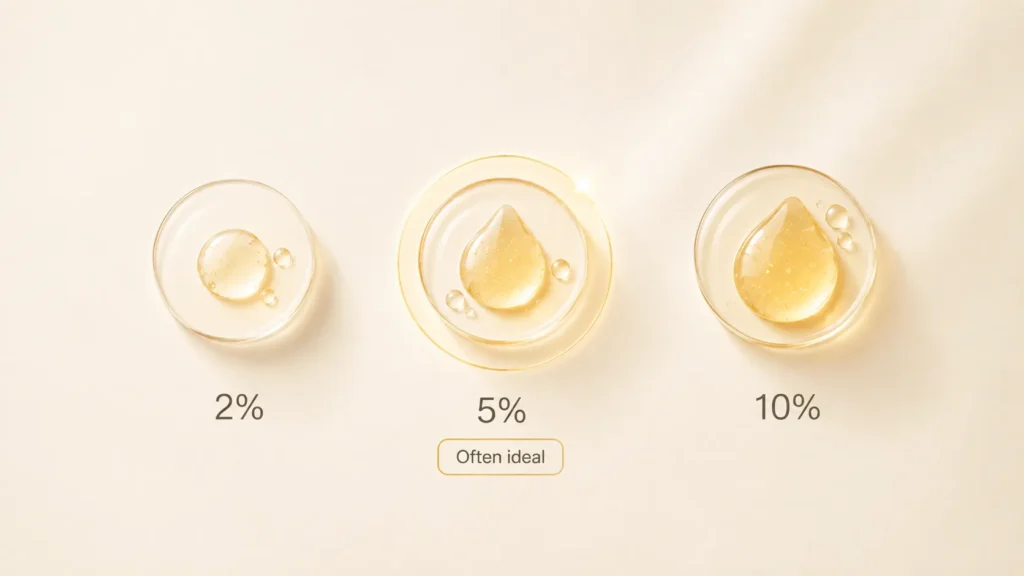 Niacinamide concentration — 2%, 5%, 10%, and why more isn't better