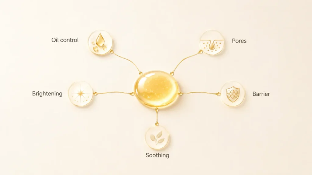Niacinamide is a multitasker — oil, pores, brightening, barrier, soothing