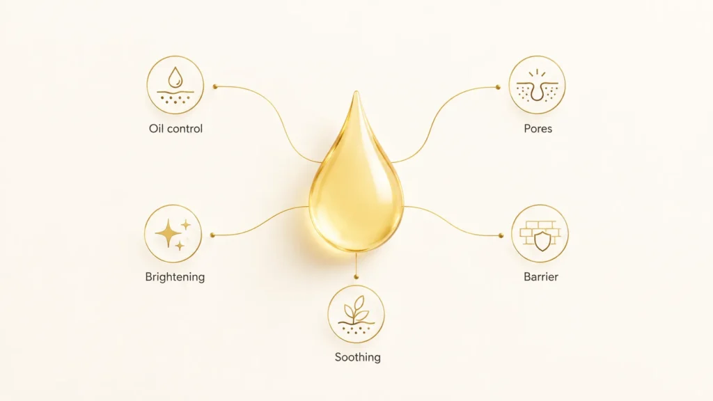 Niacinamide is a multitasker — oil, pores, brightening, barrier, soothing